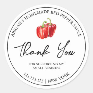 Sticker Rond Simple Homemade Red Pepper Sauce Thank You Label