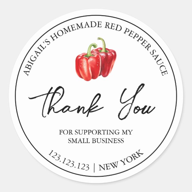 Sticker Rond Simple Homemade Red Pepper Sauce Thank You Label (Devant)