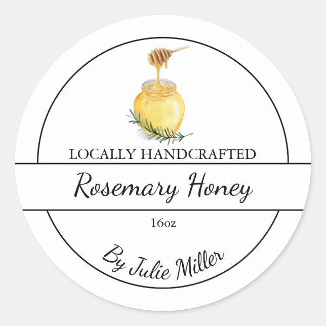 Sticker Rond Simple Homemade Rosemary infused Honey Label (Devant)