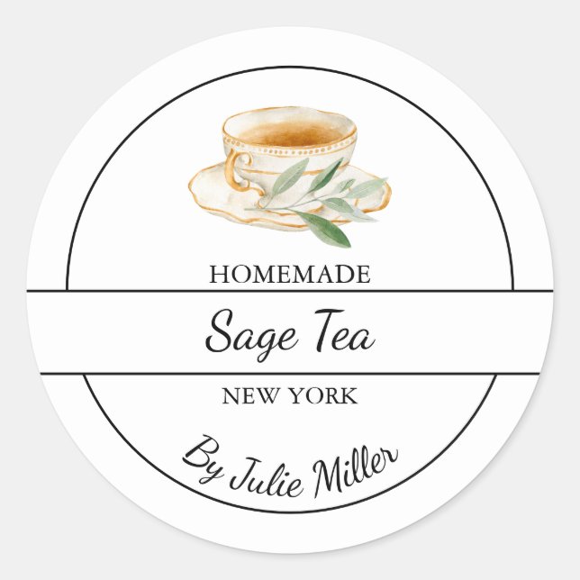 Sticker Rond Simple Homemade Sage Tea Label (Devant)