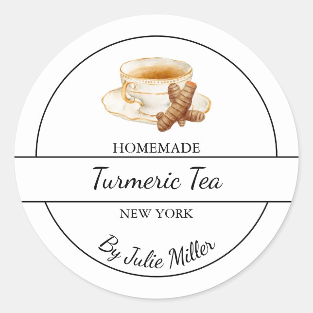 Sticker Rond Simple Homemade Turmeric Tea Label (Devant)