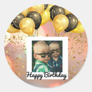 Sticker Rond Simple Joyeux Anniversaire Ajouter un texte photo 