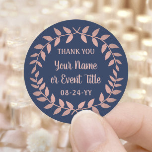 Sticker Rond Simple Laurel Wreath Navy Bleu et Merci rose