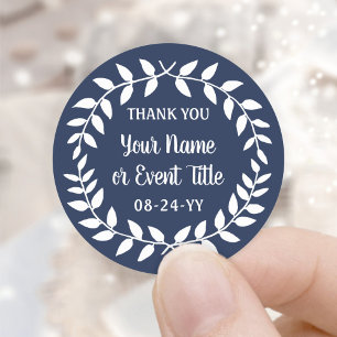Sticker Rond Simple Laurel Wreath Navy Merci bleu et blanc