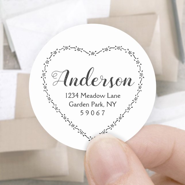 Sticker Rond Simple Main tiré coeur floral Adresse de retour (Créateur téléchargé)