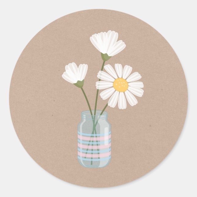 Sticker Rond Simple marguerite blanche Mason Jar Bouquet (Devant)