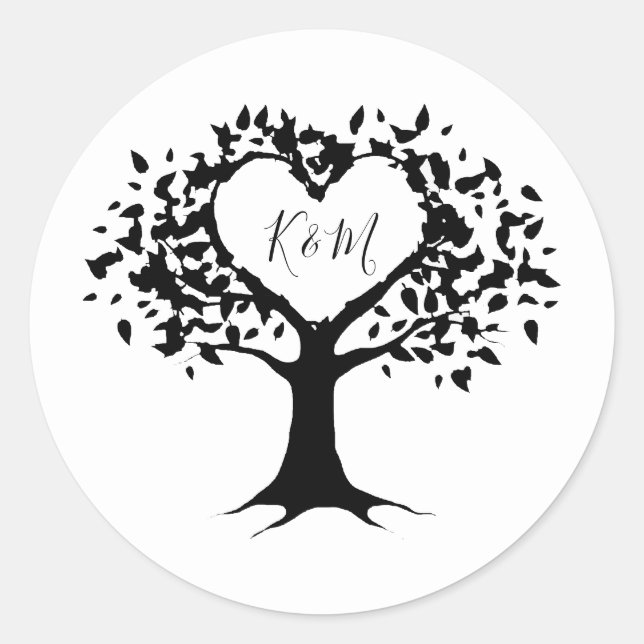 Sticker Rond Simple Mariage de l'arbre cardiaque du Monogramme  (Devant)