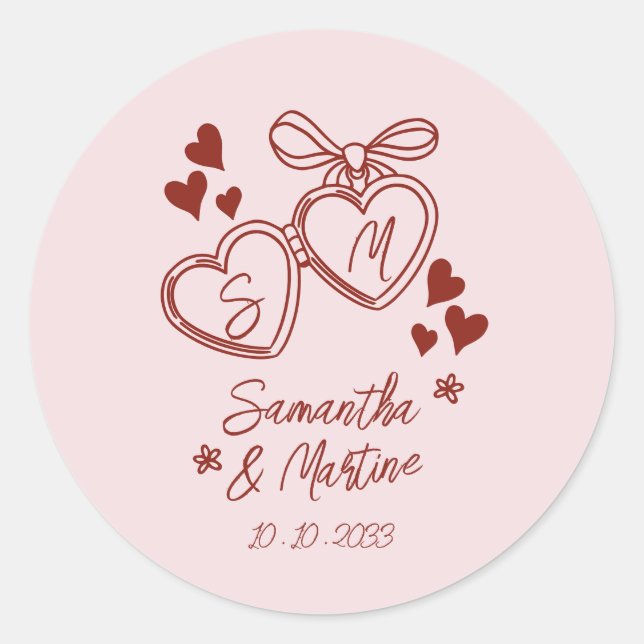 Sticker Rond Simple mariage doodle manuscrit rose fantaisiste (Devant)