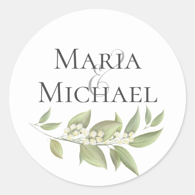 Sticker Rond Simple Mariage Élégant Foliage Sage Verdure (Devant)