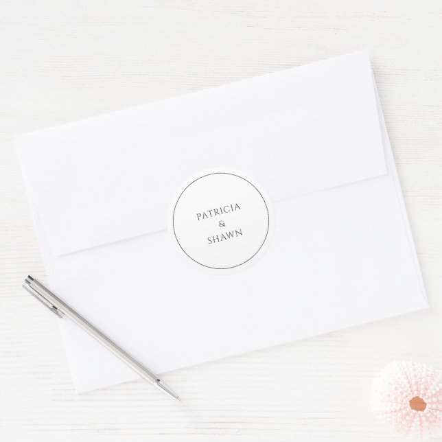 Sticker Rond Simple Mariage Élégant Noir et Blanc (Enveloppe)