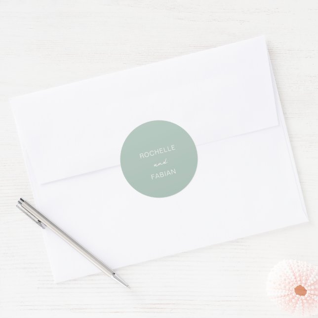 Sticker Rond Simple Mariage Élégant Vert Atténué (Enveloppe)