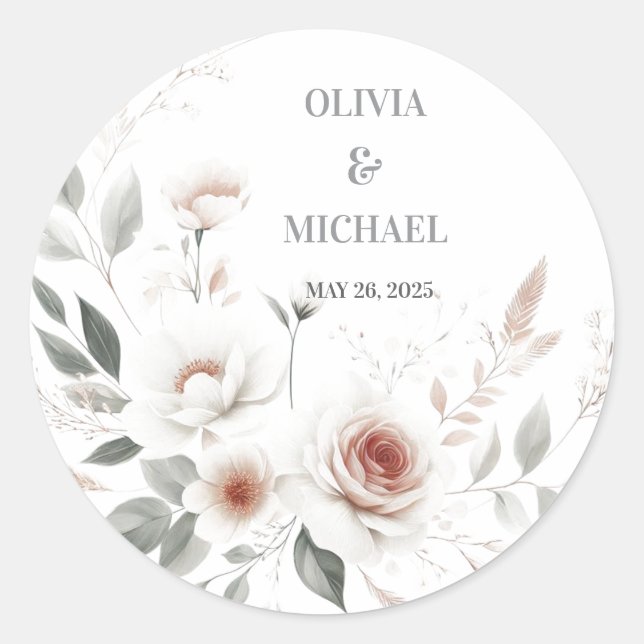 Sticker Rond Simple Mariage Floral Blush (Devant)
