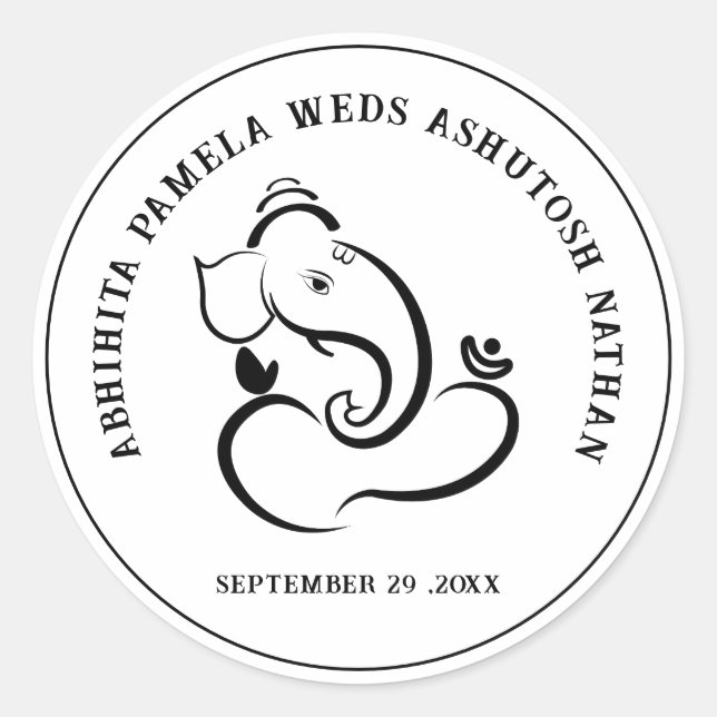 Sticker Rond Simple Mariage Hindou Ganesha (Devant)