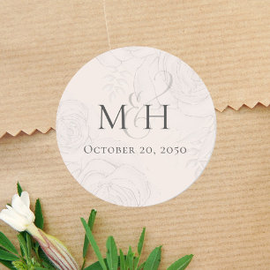 Sticker Rond Simple Mariage minimaliste Monogramme Flexible