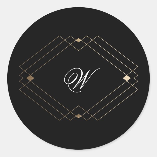 Sticker Rond Simple Mariage Moderne Géométrique Noir Or (Devant)