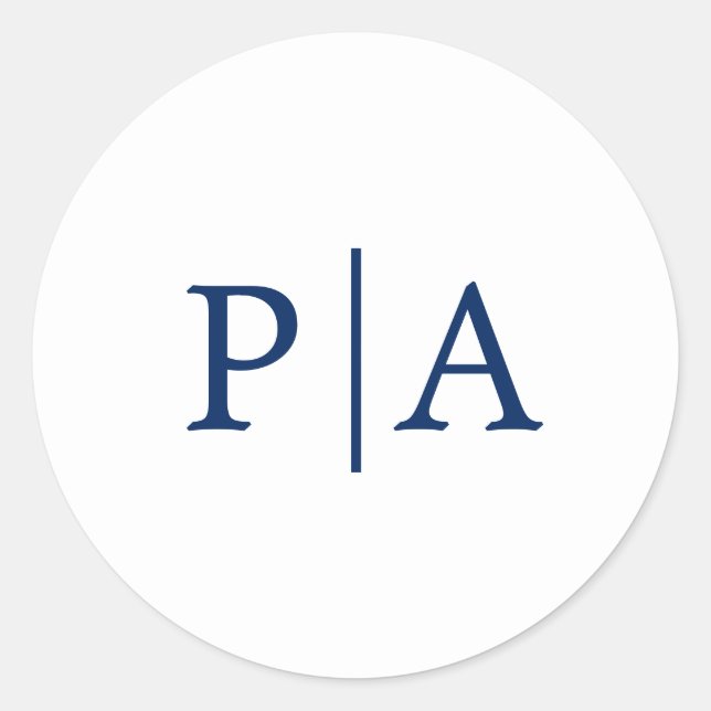 Sticker Rond Simple Mariage Monogramme Bleu Nuit et Blanc (Devant)