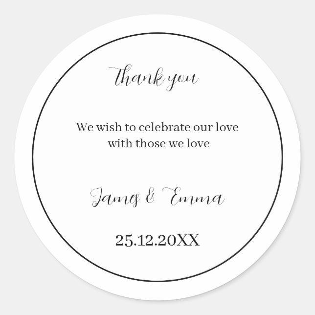 Sticker Rond Simple Mariage noir et blanc (Devant)