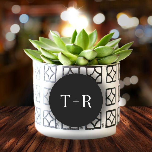 Sticker Rond Simple Mariage noir et blanc monogramme (Créateur téléchargé)