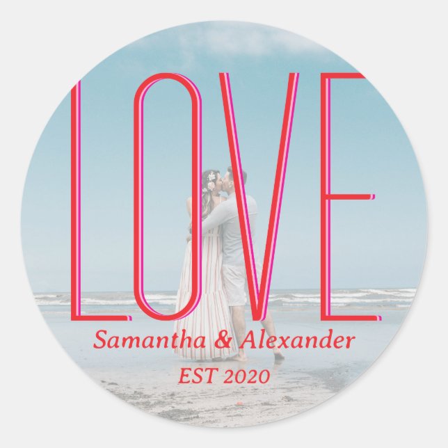 Sticker Rond Simple Mariage Personnalisé Couple Photo moderne (Devant)