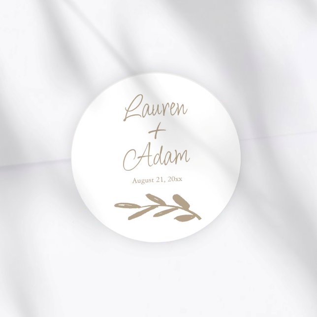 Sticker Rond Simple Mariage Script Blanc & Or (Créateur téléchargé)