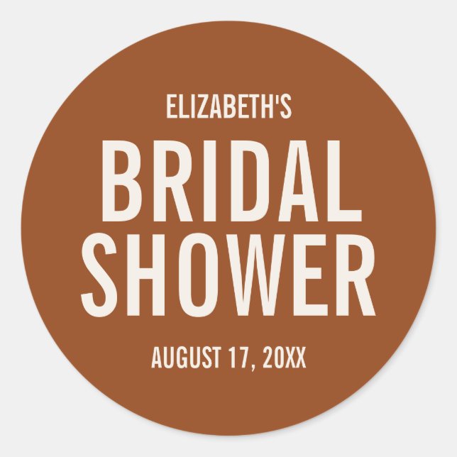 Sticker Rond Simple Mariage Terracotta Typographie Shower (Devant)