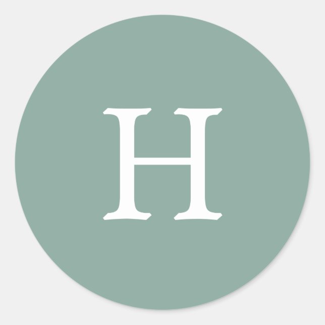 Sticker Rond Simple Mariage Vert Sauge Monogramme (Devant)