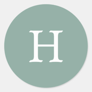 Sticker Rond Simple Mariage Vert Sauge Monogramme