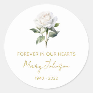 Sticker Rond Simple Mémorial rose blanche