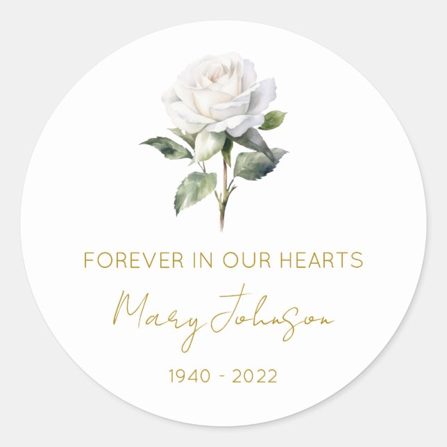 Sticker Rond Simple Mémorial rose blanche  (Devant)