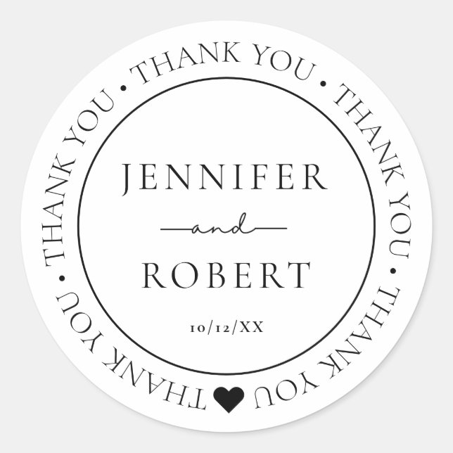 Sticker rond simple Merci Mariage classique (Devant)