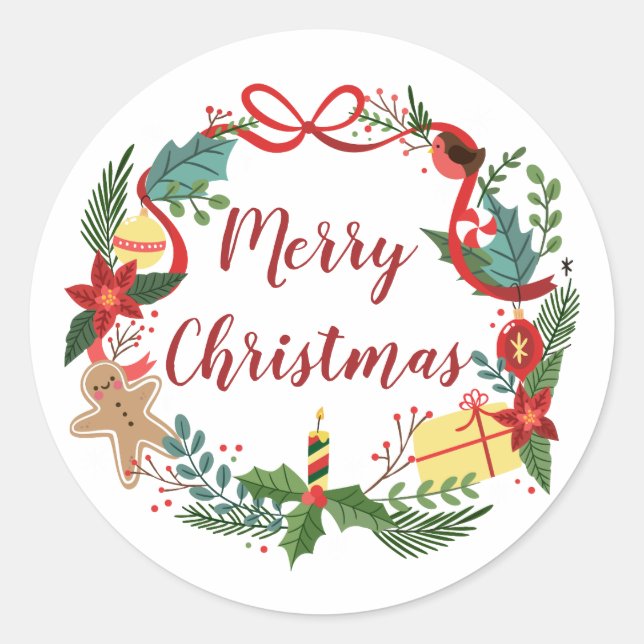 Sticker Rond Simple Merry Christmas Wreath | Sceau à coller (Devant)
