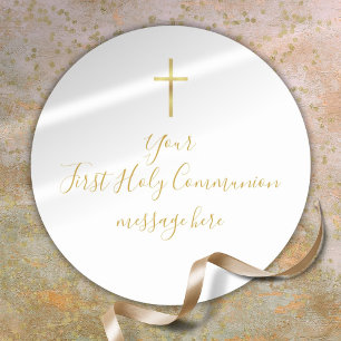 Sticker Rond Simple Message de Première Sainte Communion Croix 