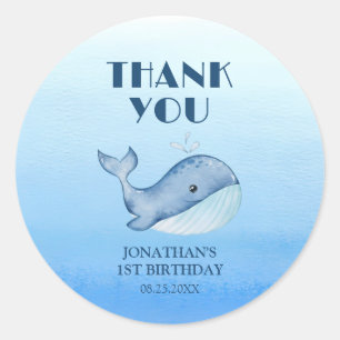 Sticker Rond Simple mignonne Baleine Bleue Mer 1er anniversaire