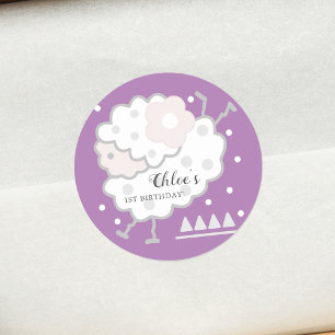 Sticker Rond Simple mignonne Jumb Lavender 1er anniversaire