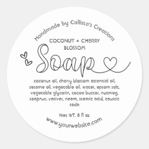 Sticker Rond Simple mignonne Noir Coeurs Blanc Savon Fait À La