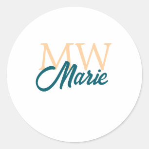 Sticker Rond simple minimal ajouter nom monogramme orange bleu