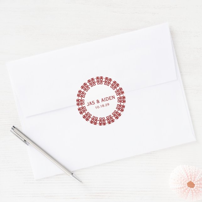 Sticker Rond Simple minimaliste double bonheur Mariage chinois (Enveloppe)