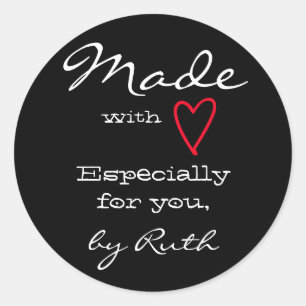 Sticker Rond Simple minimaliste fait avec amour Rouge Coeur Noi