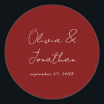 Sticker Rond Simple minimaliste Mariage de script rouge bordeau<br><div class="desc">Sticker rond classique Mariage à script rouge bordeaux simple</div>