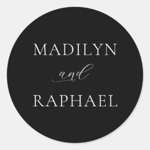 Sticker Rond Simple minimaliste noir blanc Mariage personnalisé