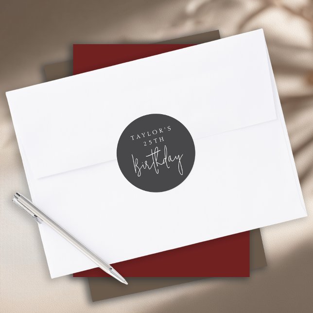 Sticker Rond Simple Minimaliste Plat Noir 25e Anniversaire (Créateur téléchargé)