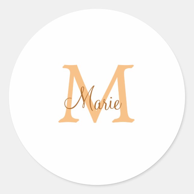 Sticker Rond simple minimum ajouter nom monogramme orange brun  (Devant)