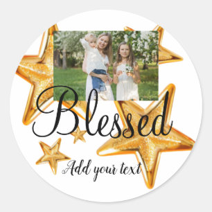 Sticker Rond simple minimum ajouter votre nom photo golden star