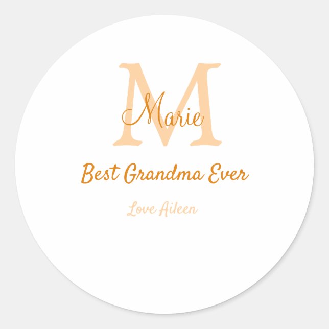 Sticker Rond simple minimum meilleur grand-mère jamais orange m (Devant)