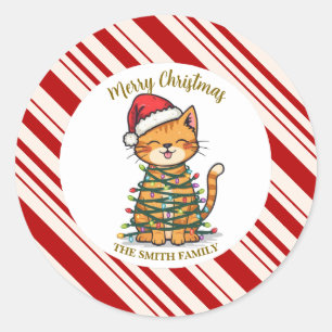 Sticker Rond Simple modèle moderne de joyeux Noël chaton CatMAS