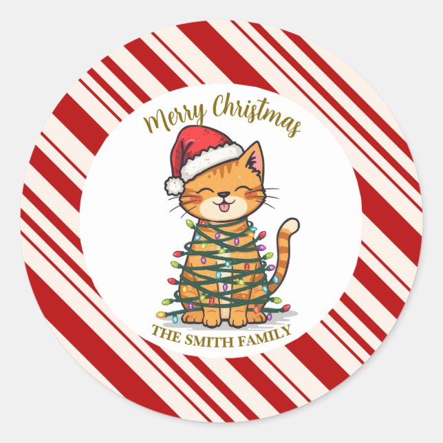 Sticker Rond Simple modèle moderne de joyeux Noël chaton CatMAS (Devant)