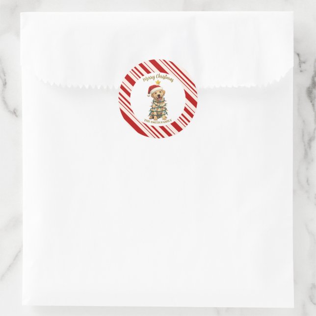 Sticker Rond Simple modern merry christmas  Lab puppy dog patte (Sac)