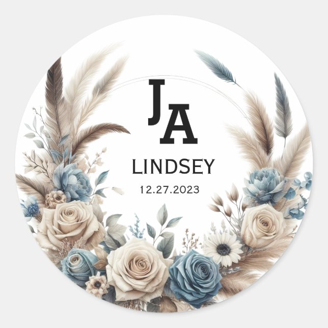 Sticker Rond Simple Modern Minimalist Wedding Classic Round (Devant)