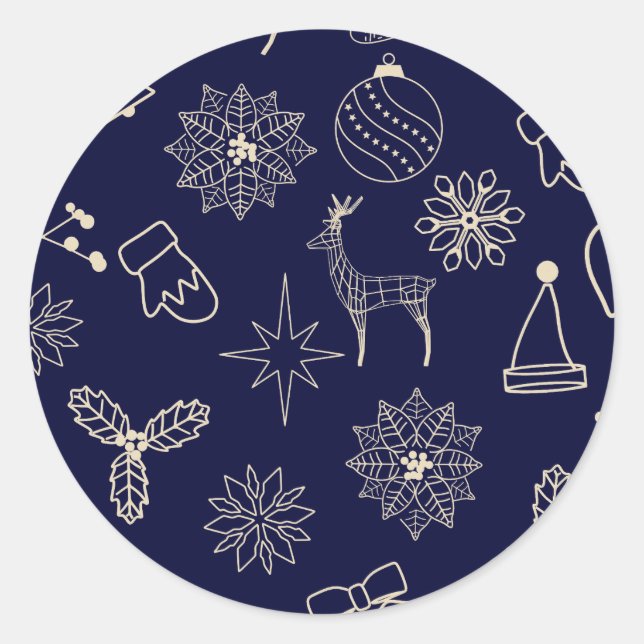 Sticker Rond Simple Modern Navy Bleu mignon Motif de Noël (Devant)