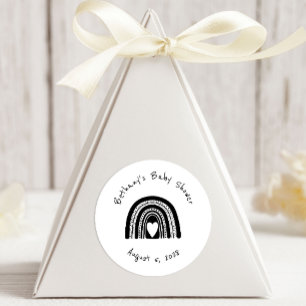 Sticker Rond Simple Moderne Baby Shower Arc-en-Ciel Noir et Bla